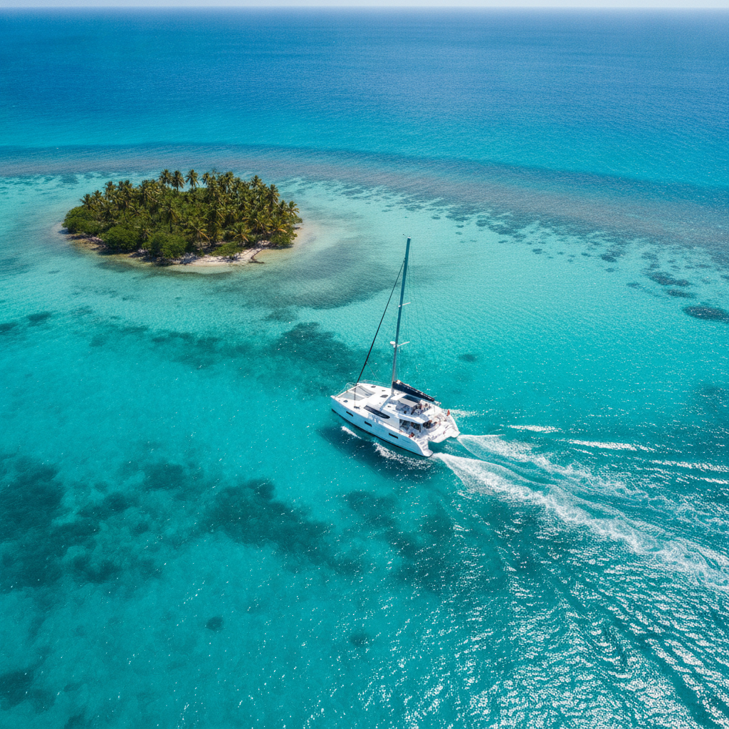 Lagon guadeloupéen vu depuis le pont d'un bateau